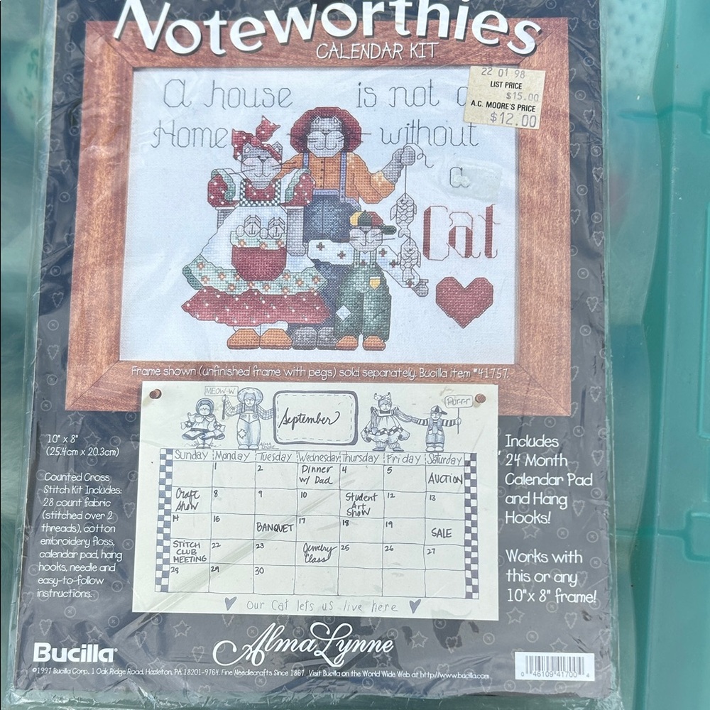 NOSMIP Bucilla Cross Stitch Cat Calendar Unopened Embroidery Kit Cottage Grandma
